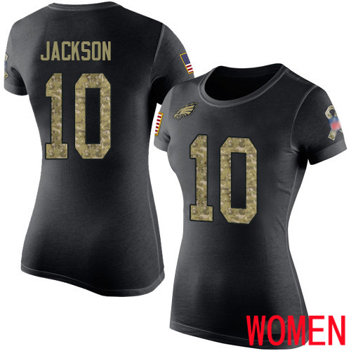 Women Philadelphia Eagles #10 DeSean Jackson Black Camo Salute to Service NFL T Shirt->nfl t-shirts->Sports Accessory